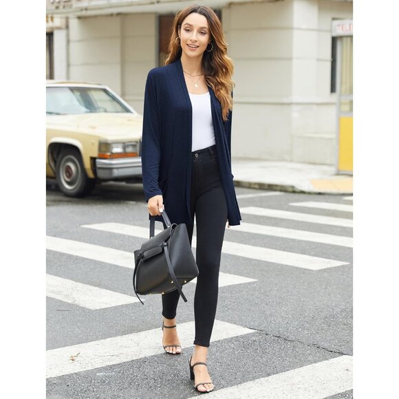 Women's Rayon Cardigan Loose Fit Pockets Open Front Long Sleeve Casual - Picture 6 of 9